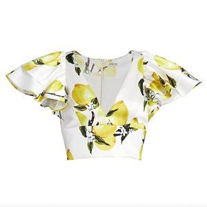 Amur Cropped Ruffle Sleeve Top NWT Size 6 Lemon Print Spring Summer Citrus Print